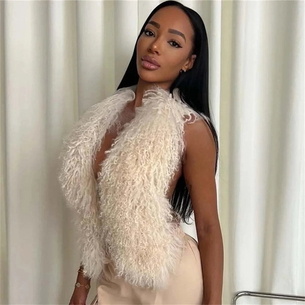 Luxury Faux Fur Halter Vest Women - ShalayeFashion