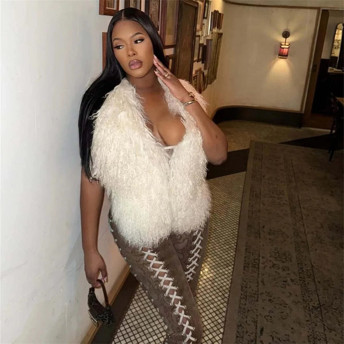 Luxury Faux Fur Halter Vest Women - ShalayeFashion