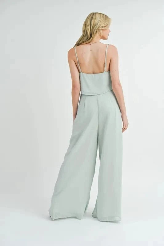 MABLE Crop Cami and Ruffled Wide Leg Pants Set - ShalayeFashion