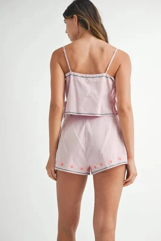 MABLE Embroidered Crop Top and Shorts Set - ShalayeFashion