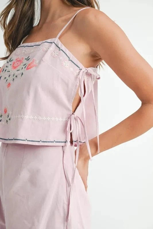 MABLE Embroidered Crop Top and Shorts Set - ShalayeFashion