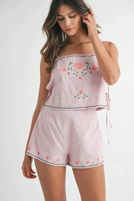 MABLE Embroidered Crop Top and Shorts Set - ShalayeFashion