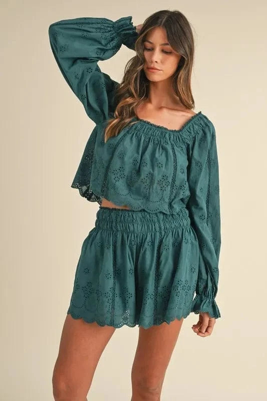 MABLE Embroidered Scalloped Lace Top and Short Set - ShalayeFashion