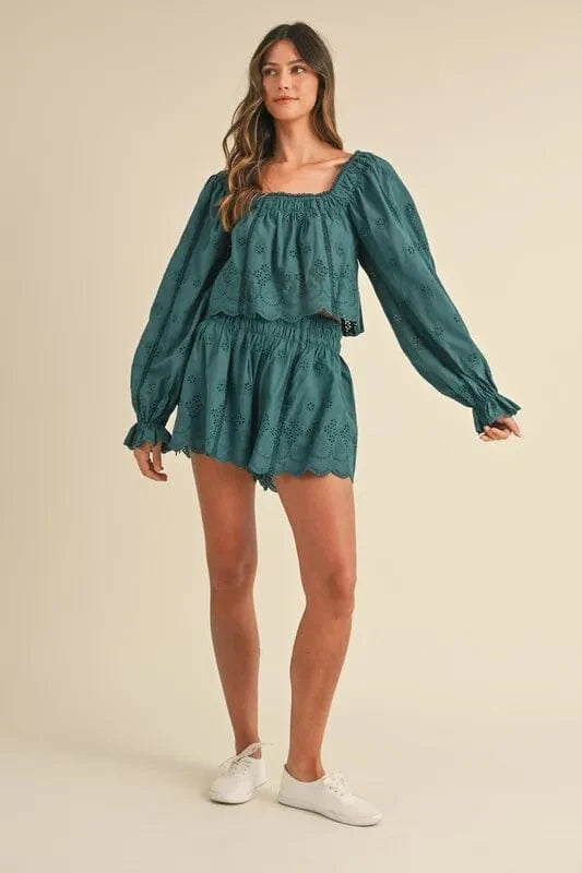 MABLE Embroidered Scalloped Lace Top and Short Set - ShalayeFashion
