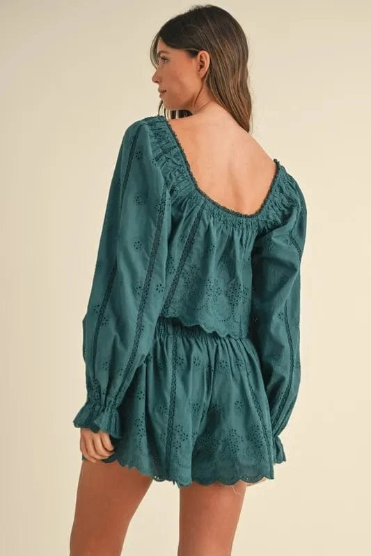MABLE Embroidered Scalloped Lace Top and Short Set - ShalayeFashion