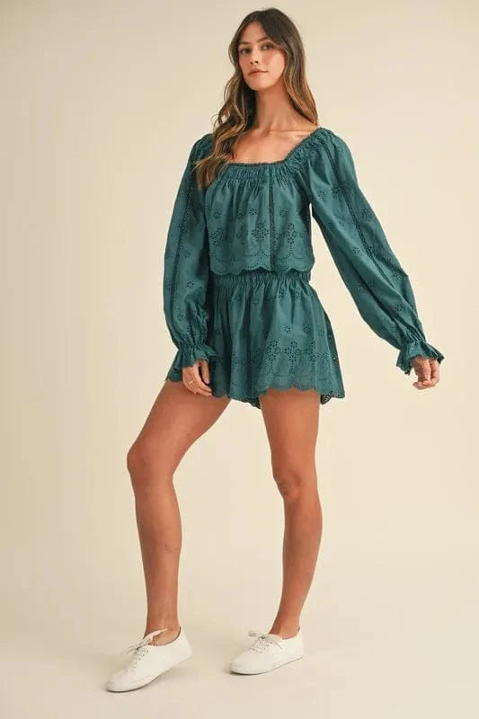 MABLE Embroidered Scalloped Lace Top and Short Set - ShalayeFashion