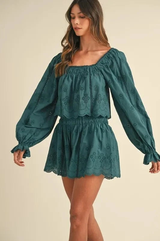 MABLE Embroidered Scalloped Lace Top and Short Set - ShalayeFashion