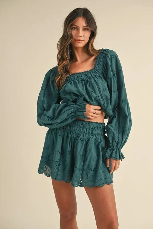 MABLE Embroidered Scalloped Lace Top and Short Set - ShalayeFashion