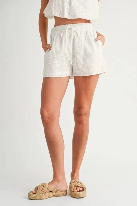 MABLE Eyelet Bubble Hem Sleeveless Top and Shorts Set - ShalayeFashion