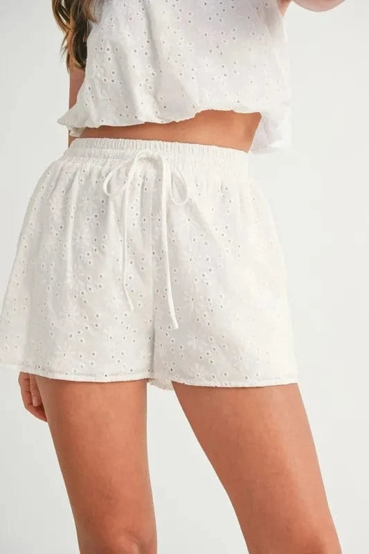 MABLE Eyelet Bubble Hem Sleeveless Top and Shorts Set - ShalayeFashion