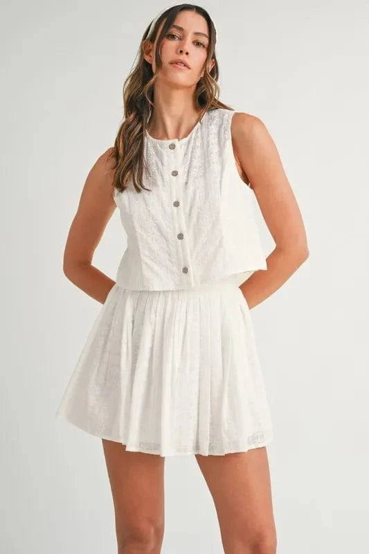 MABLE Eyelet Lace Top and Mini Skirt Set - ShalayeFashion