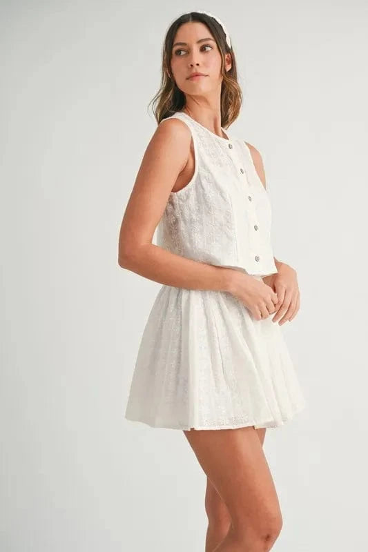 MABLE Eyelet Lace Top and Mini Skirt Set - ShalayeFashion