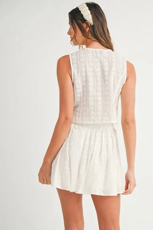 MABLE Eyelet Lace Top and Mini Skirt Set - ShalayeFashion