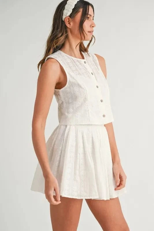 MABLE Eyelet Lace Top and Mini Skirt Set - ShalayeFashion