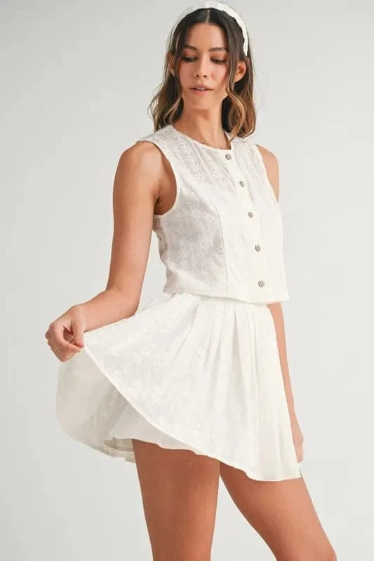 MABLE Eyelet Lace Top and Mini Skirt Set - ShalayeFashion