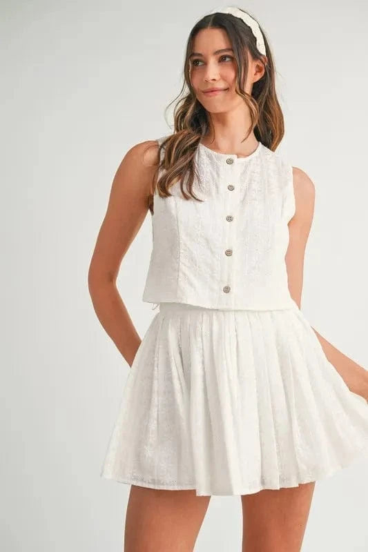 MABLE Eyelet Lace Top and Mini Skirt Set - ShalayeFashion