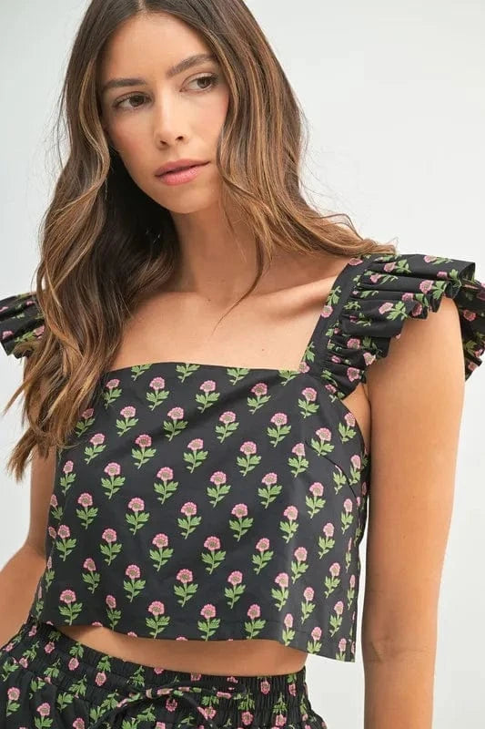 MABLE Floral Print Ruffle Top and Pants Set - ShalayeFashion