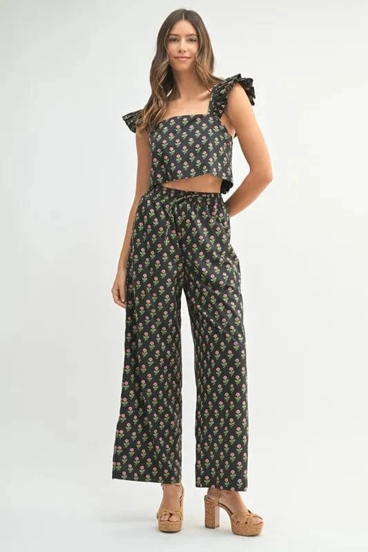 MABLE Floral Print Ruffle Top and Pants Set - ShalayeFashion