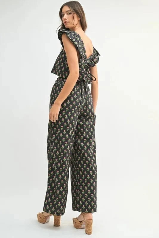 MABLE Floral Print Ruffle Top and Pants Set - ShalayeFashion