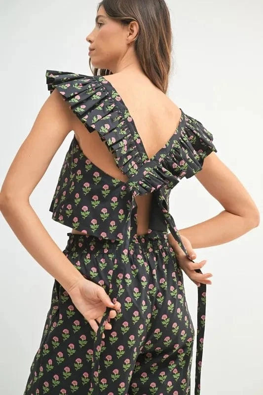 MABLE Floral Print Ruffle Top and Pants Set - ShalayeFashion