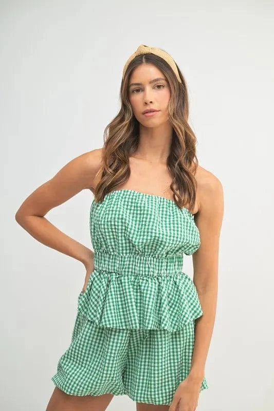 MABLE Gingham Tube Top and Shorts Set - ShalayeFashion
