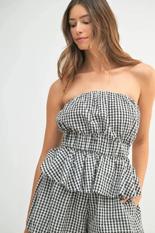 MABLE Gingham Tube Top and Shorts Set - ShalayeFashion