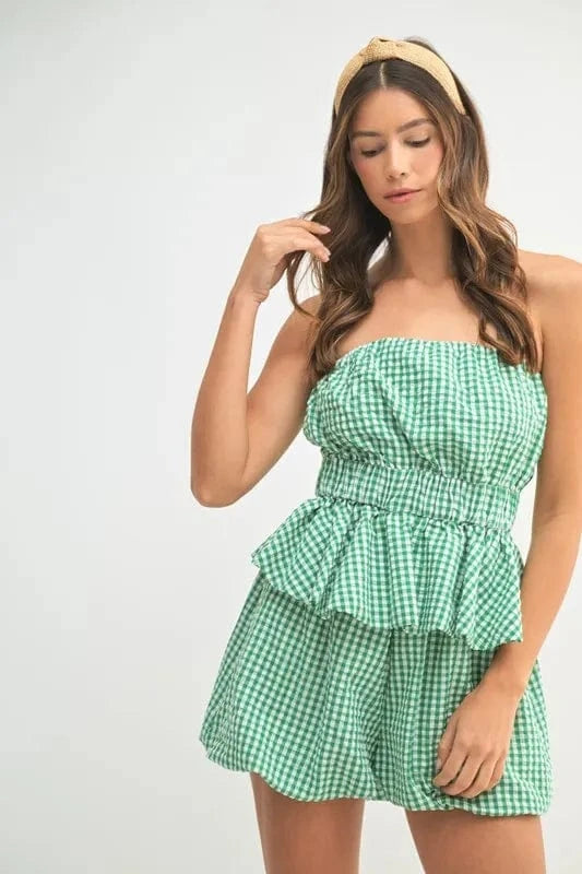 MABLE Gingham Tube Top and Shorts Set - ShalayeFashion
