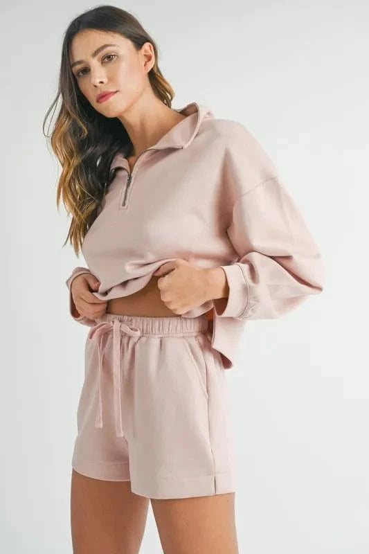 MABLE Half Zip Sweatshirt and Shorts Set - ShalayeFashion