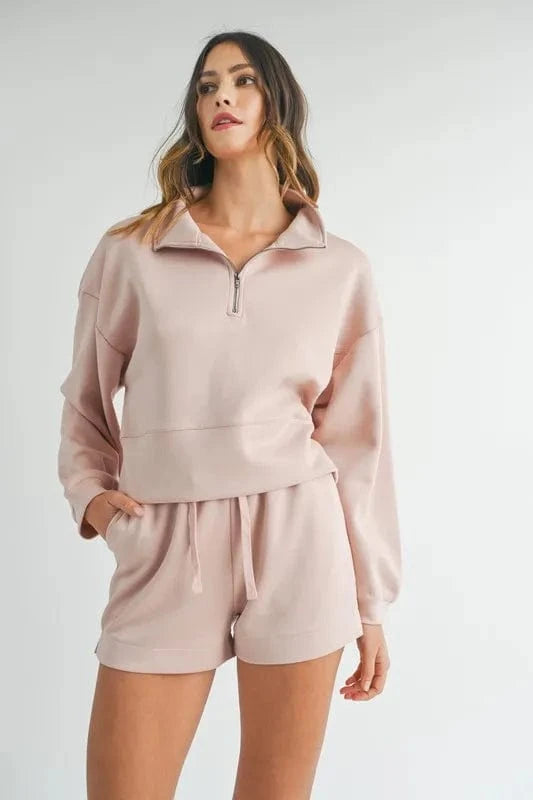 MABLE Half Zip Sweatshirt and Shorts Set - ShalayeFashion