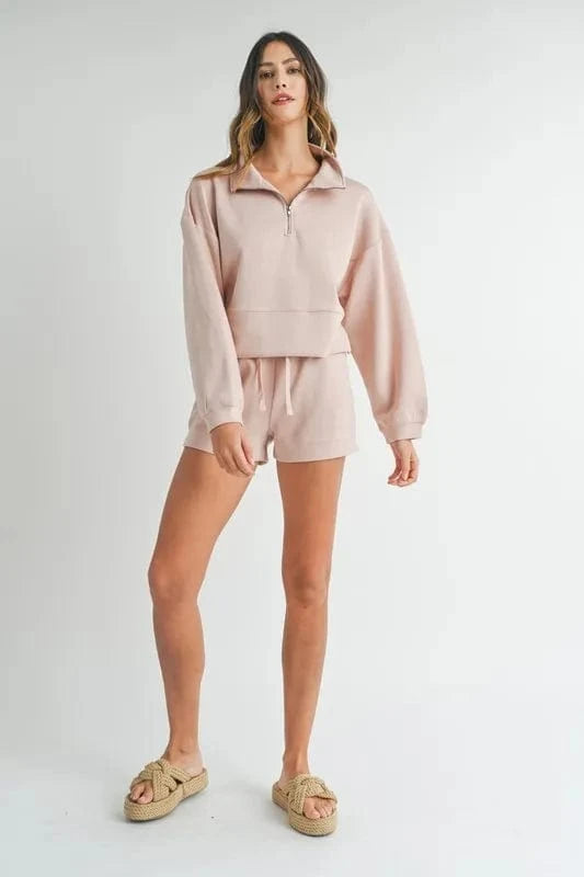 MABLE Half Zip Sweatshirt and Shorts Set - ShalayeFashion