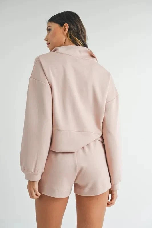 MABLE Half Zip Sweatshirt and Shorts Set - ShalayeFashion