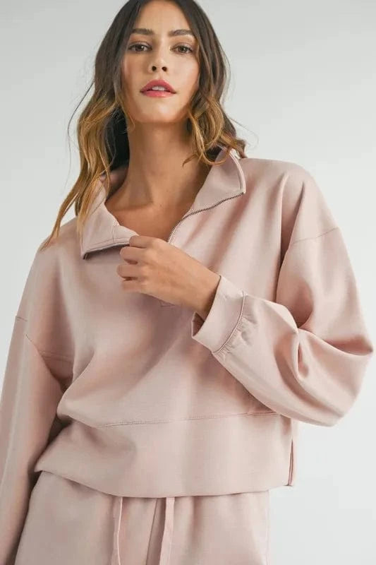 MABLE Half Zip Sweatshirt and Shorts Set - ShalayeFashion