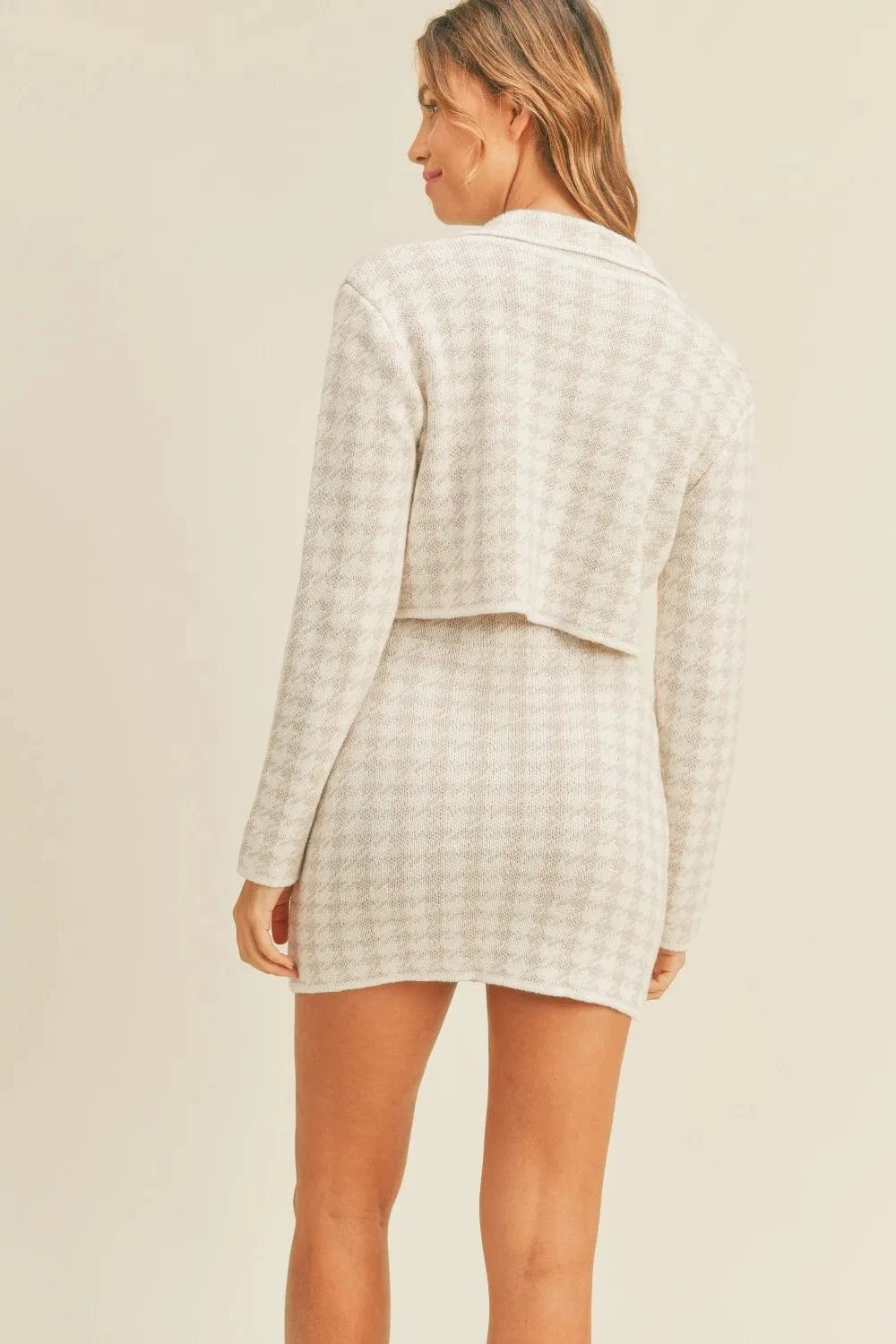 MABLE Houndstooth Cropped Knit Cardigan and Mini Skirt Set - ShalayeFashion