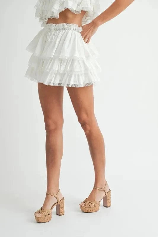 MABLE Ruffle Layered Crop Top and Mini Skirt Set - ShalayeFashion