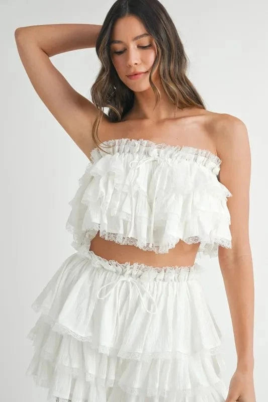 MABLE Ruffle Layered Crop Top and Mini Skirt Set - ShalayeFashion