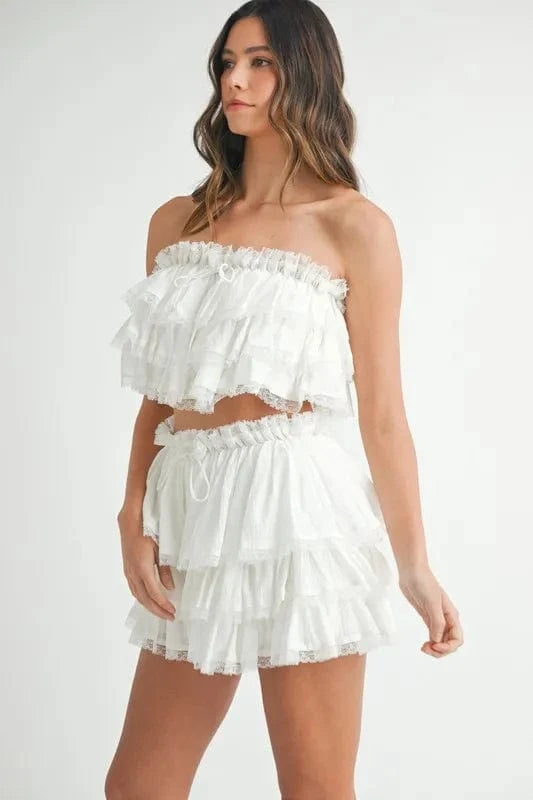 MABLE Ruffle Layered Crop Top and Mini Skirt Set - ShalayeFashion