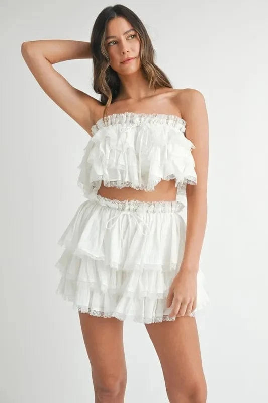 MABLE Ruffle Layered Crop Top and Mini Skirt Set - ShalayeFashion