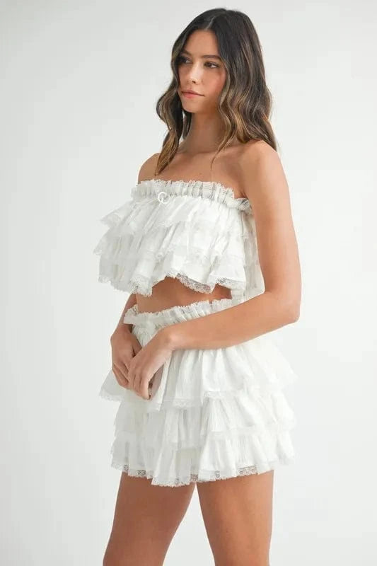 MABLE Ruffle Layered Crop Top and Mini Skirt Set - ShalayeFashion