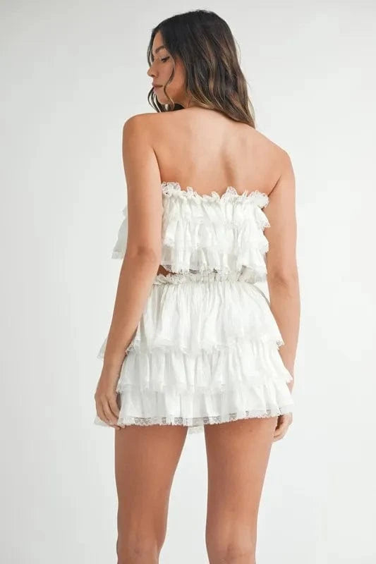 MABLE Ruffle Layered Crop Top and Mini Skirt Set - ShalayeFashion