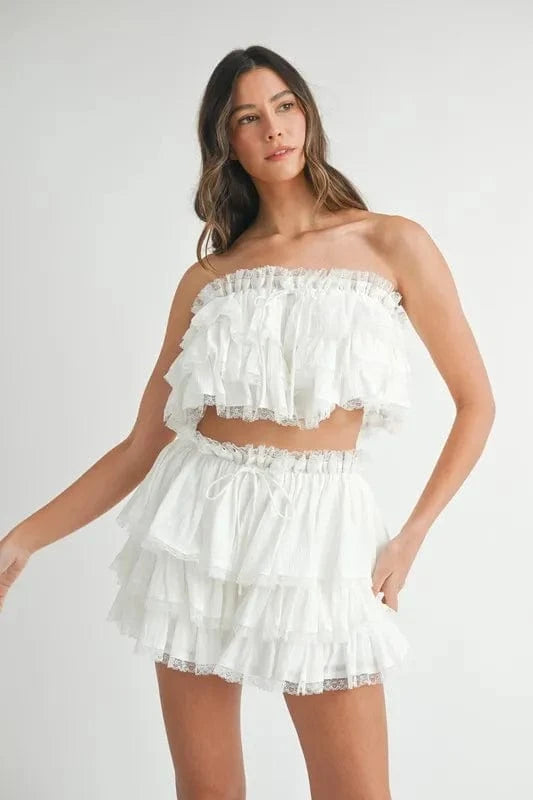 MABLE Ruffle Layered Crop Top and Mini Skirt Set - ShalayeFashion