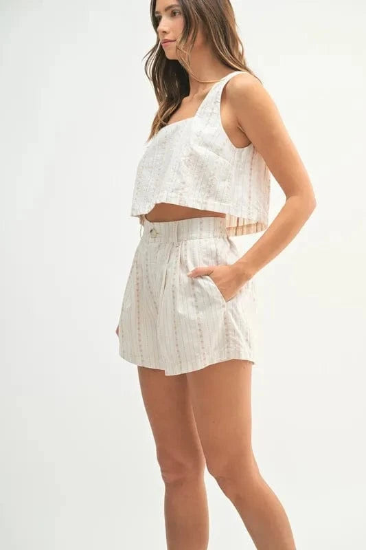 MABLE Square Neck Crop Top and Shorts Set - ShalayeFashion