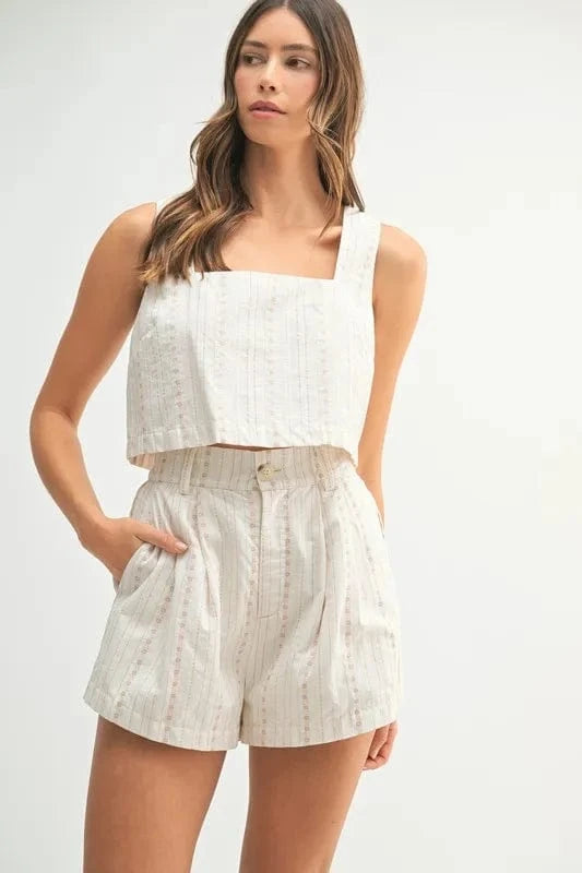 MABLE Square Neck Crop Top and Shorts Set - ShalayeFashion