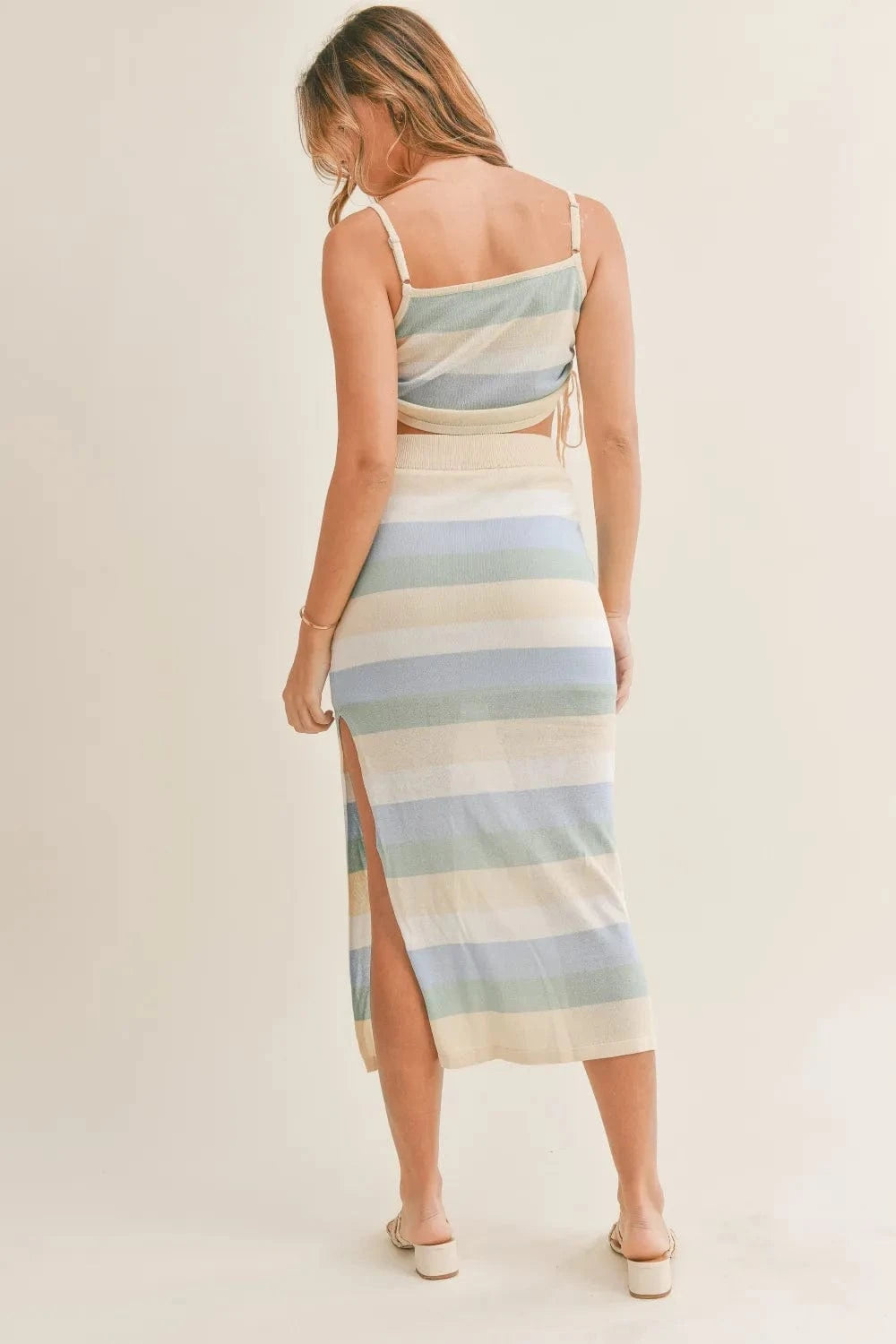 MABLE Striped Knit Cami and Midi Skirt Set - ShalayeFashion