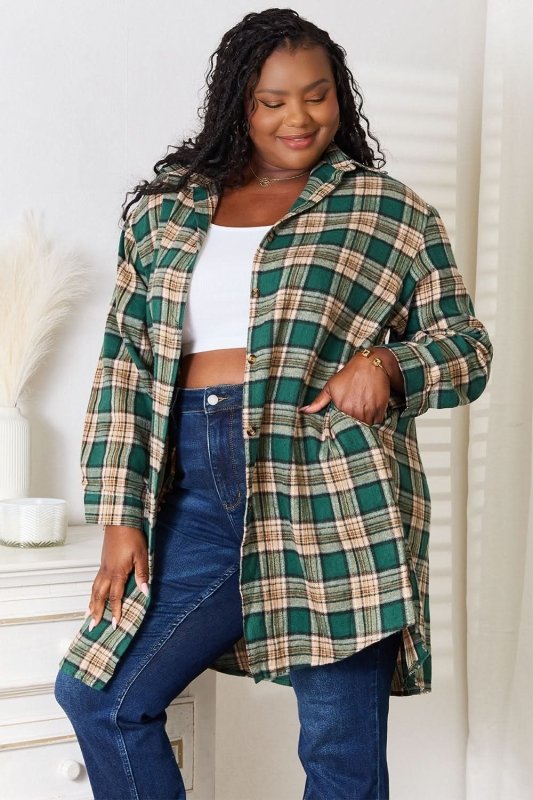 Mandy Plaid Collared Neck Long Sleeve Shirt - ShalayeFashion
