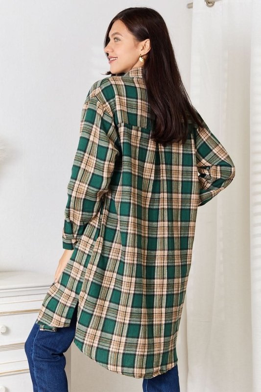 Mandy Plaid Collared Neck Long Sleeve Shirt - ShalayeFashion