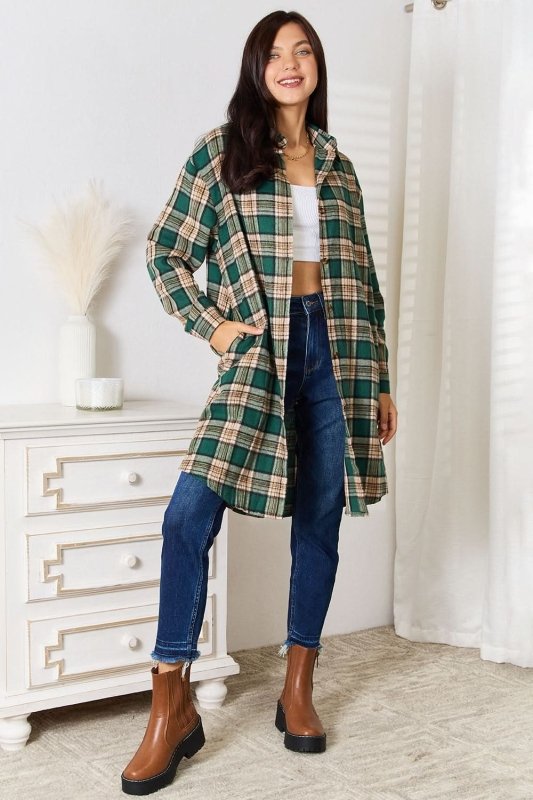 Mandy Plaid Collared Neck Long Sleeve Shirt - ShalayeFashion