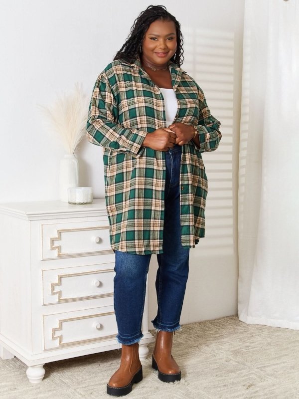 Mandy Plaid Collared Neck Long Sleeve Shirt - ShalayeFashion
