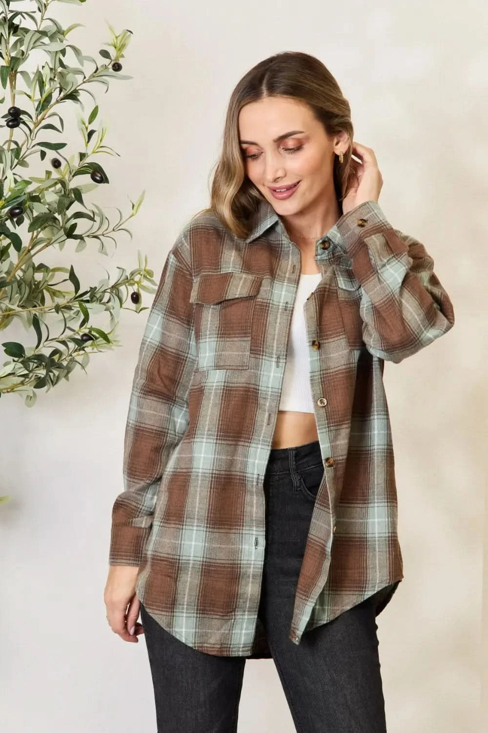 Mandy Plaid Dropped Shoulder Shirt - ShalayeFashion