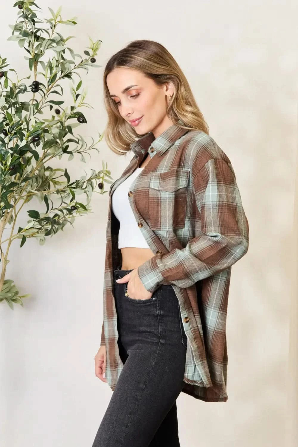 Mandy Plaid Dropped Shoulder Shirt - ShalayeFashion