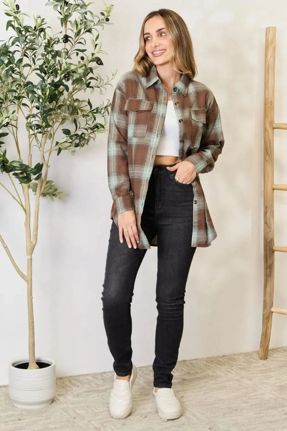 Mandy Plaid Dropped Shoulder Shirt - ShalayeFashion